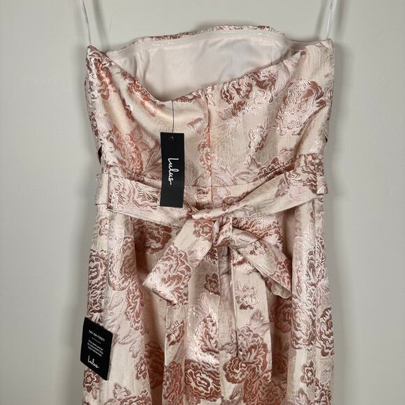 Lulus NEW Redefine Regal Pale Pink Floral Jacquard Strapless Large Maxi Dress - Picture 10 of 14